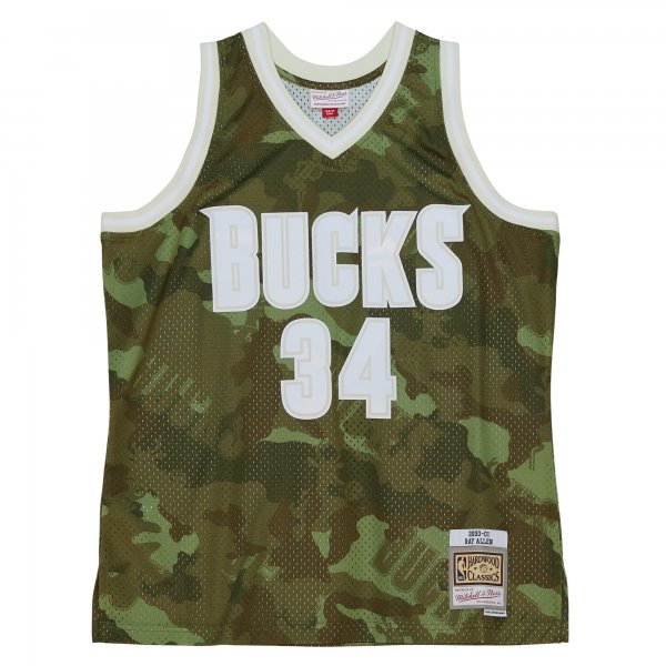 Men's Milwaukee Bucks Ray Allen Mitchell & Ness Camo Hardwood Classics 2000/01 Ghost Green Swingman Jersey