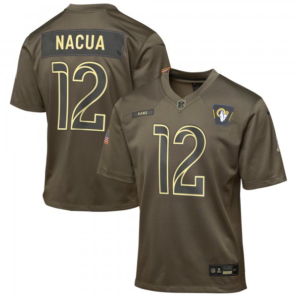 Youth #12 Puka Nacua Los Angeles Rams Nike 2025 Salute to Service Game Olive Jersey